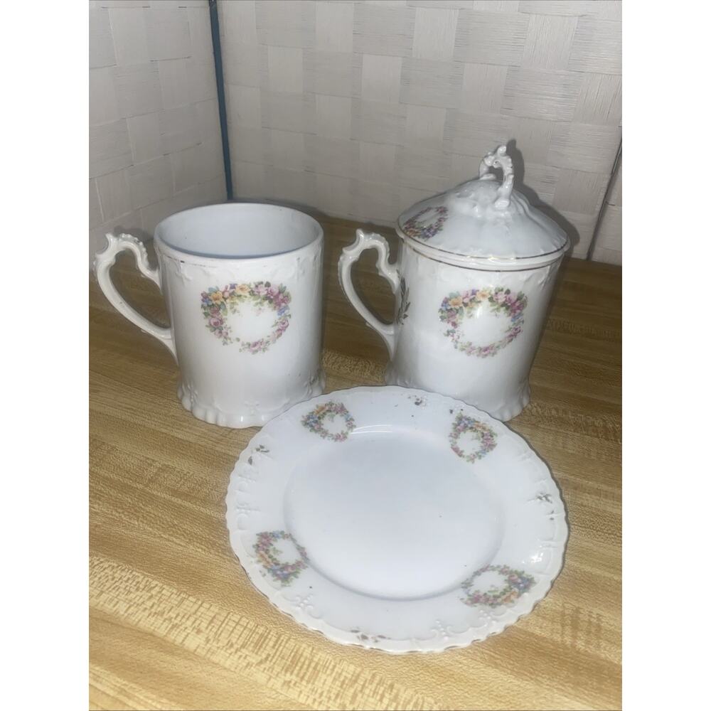 Antique M.Z. Austria Moritz Zdekauer HandPainted China 4 Pc Set Floral Gold Trim